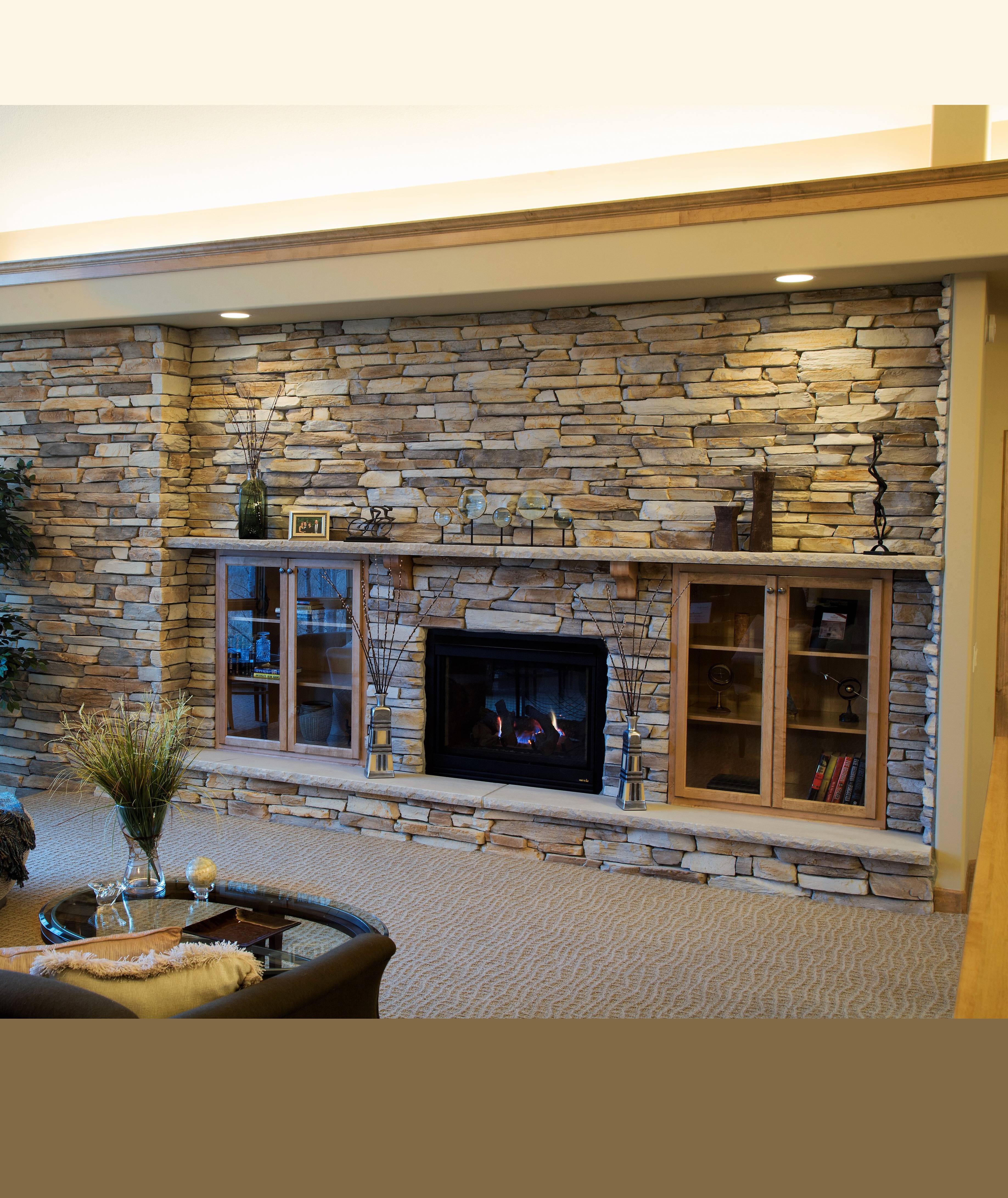 Boulder Creek Sand Grey Montana Lodge Fireplace Wall