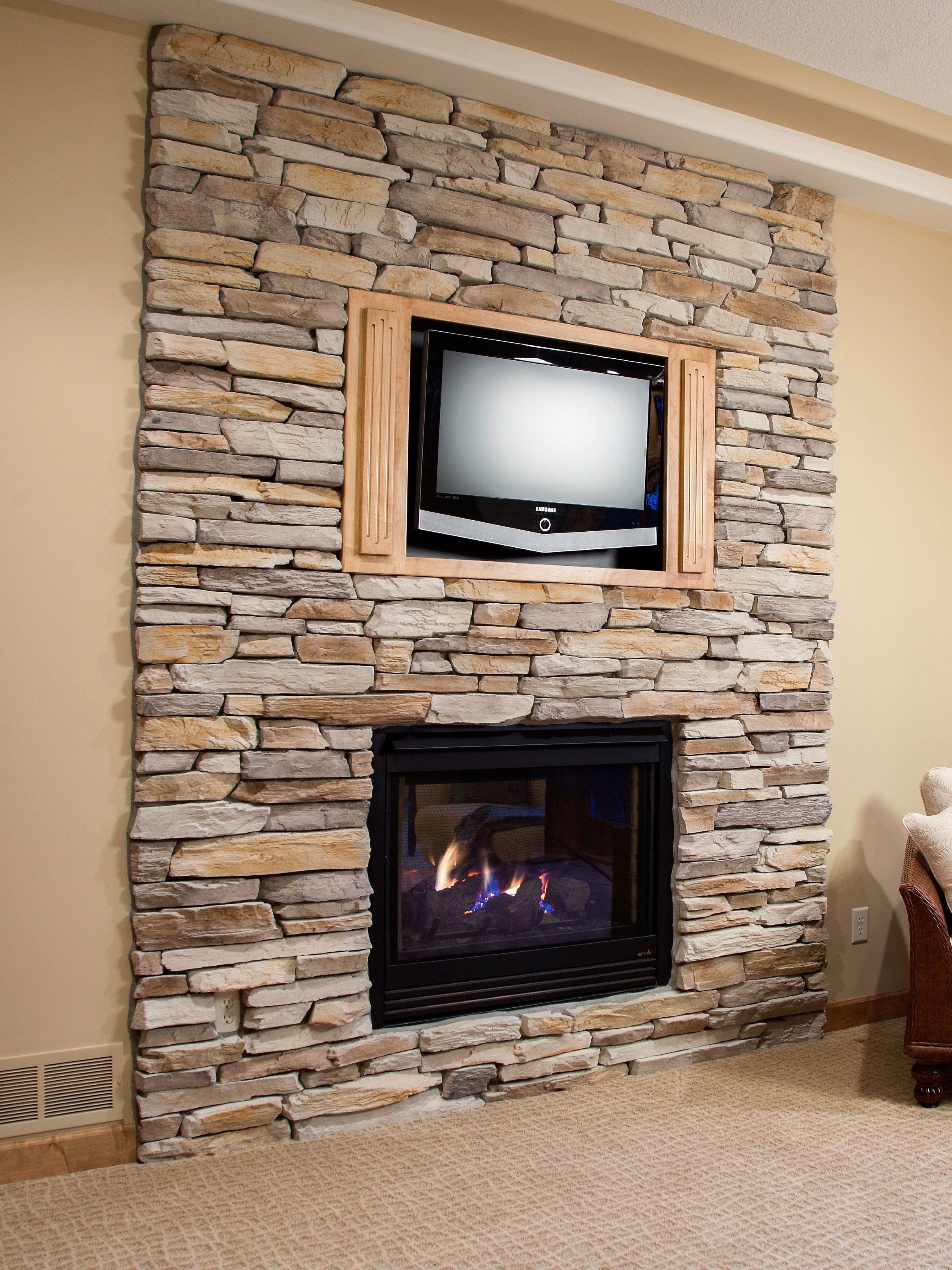 Boulder Creek Sand Grey Montana Lodge Fireplace